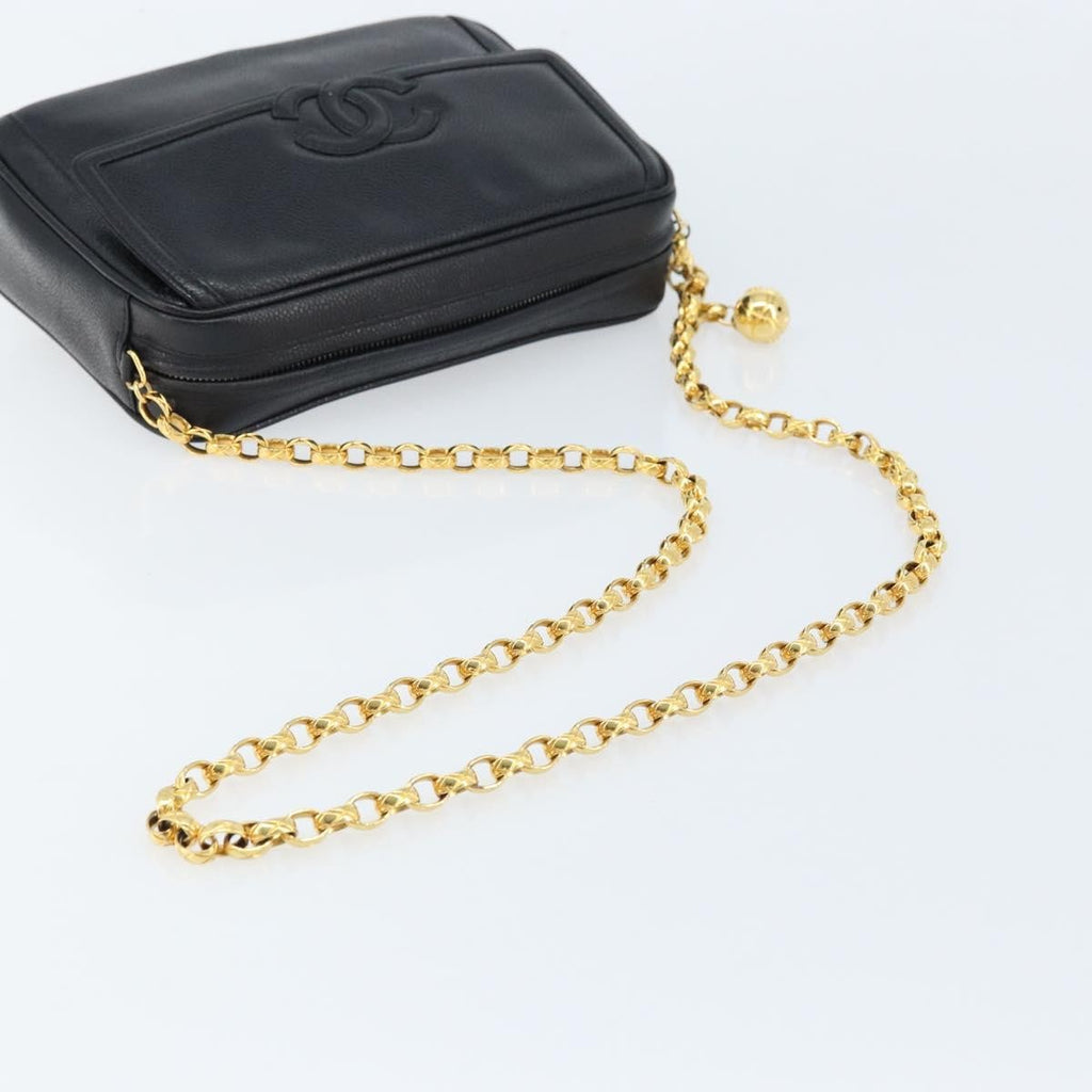 Chanel Vintage Front Pocket Cc Camera Bag Caviar Black Leather Shoulder Bag Bag (Pre-Owned)