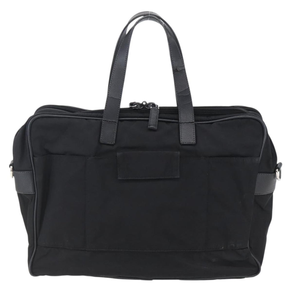 Prada Convertible Front Zip Briefcase Tessuto With Saffiano Leather Black Nylon Briefcase Bag (Pre-Owned)
