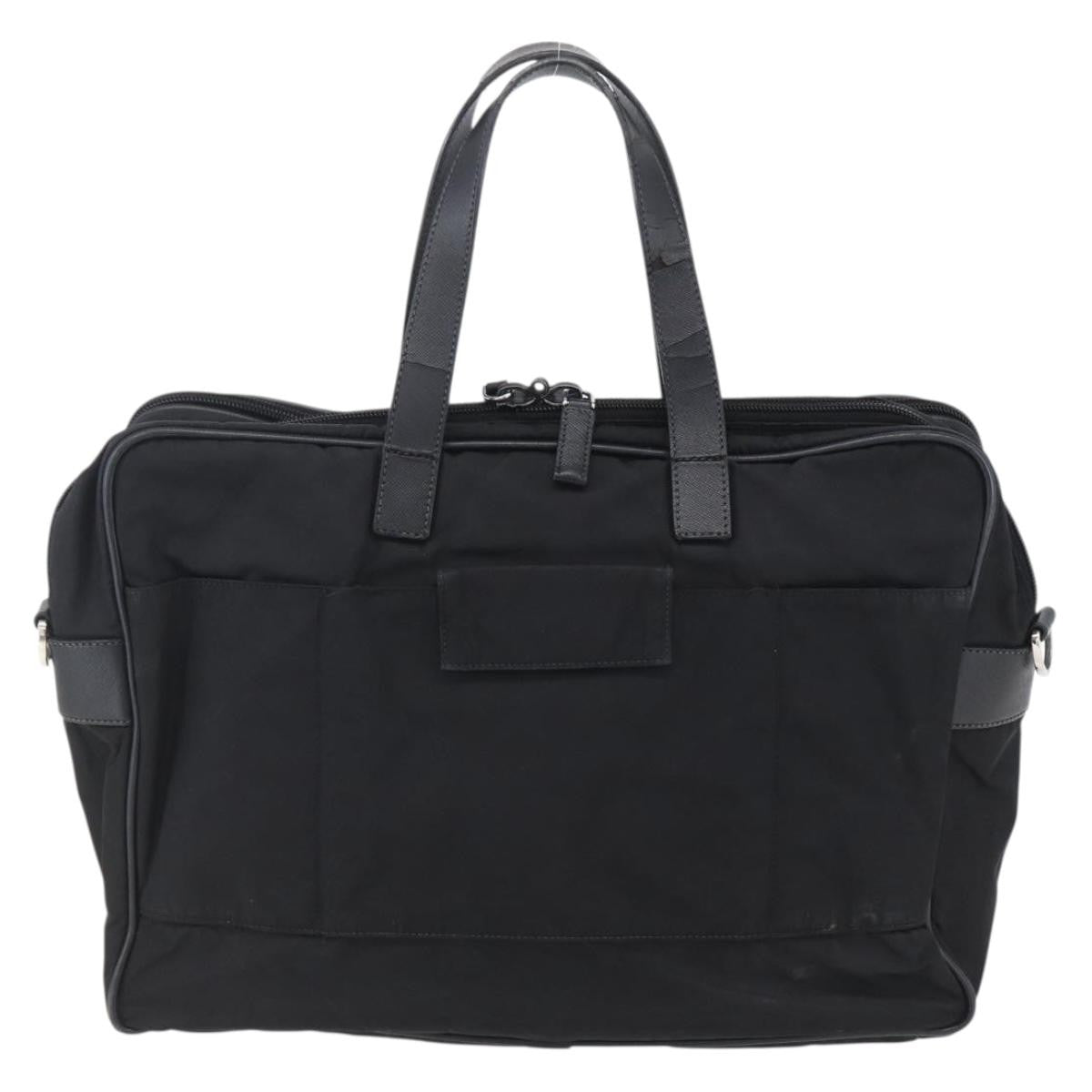 Prada Convertible Front Zip Briefcase Tessuto With Saffiano Leather Black Nylon Briefcase Bag (Pre-Owned)