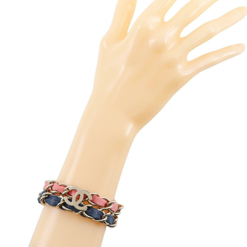 Chanel Coco Mark Chain 2 Bracelet Metal And Denim Multicolour Mesh Bracelet Jewelry (Pre-Owned)