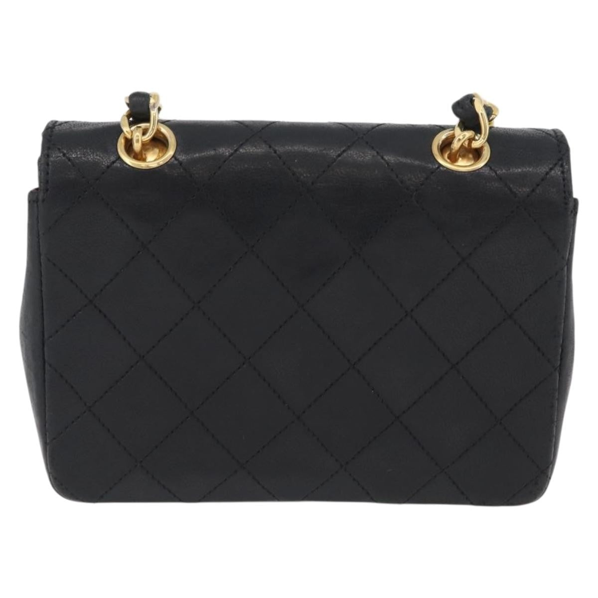 Chanel Vintage Square Cc Flap Bag Quilted Lambskin Black Leather Shoulder Bag Bag (Pre-Owned)