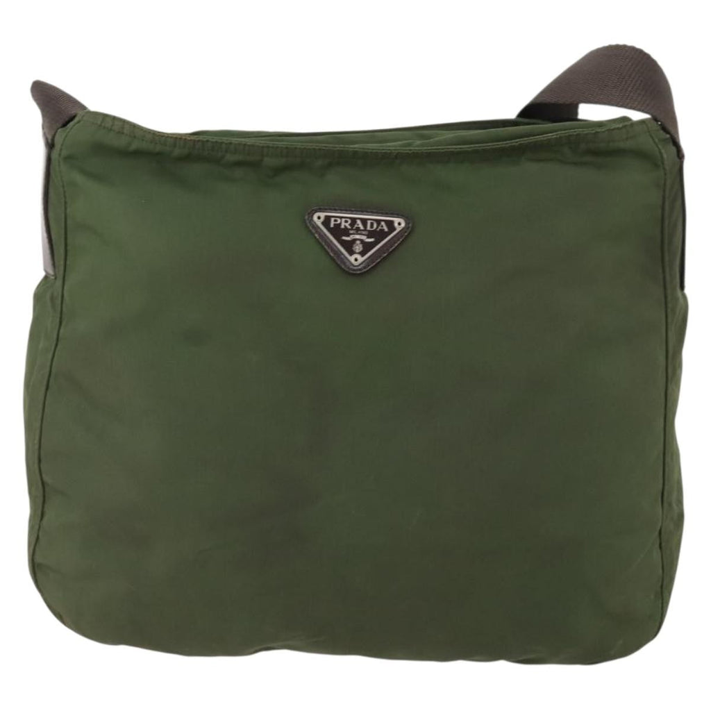 Prada Zip Top Messenger Bag Tessuto Khaki Nylon Shoulder Bag Bag (Pre-Owned)