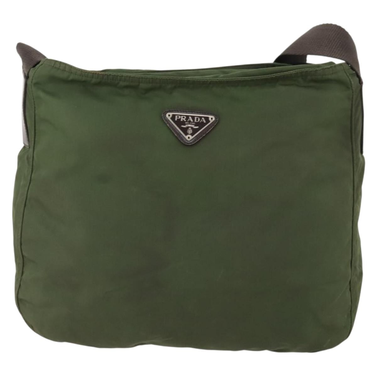 Prada Zip Top Messenger Bag Tessuto Khaki Nylon Shoulder Bag Bag (Pre-Owned)