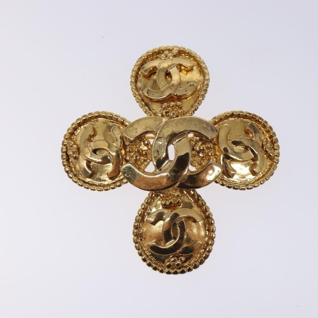 Chanel Cc Cross Badge Brooch Metal Gold Metal Brooch Jewelry (Pre-Owned)