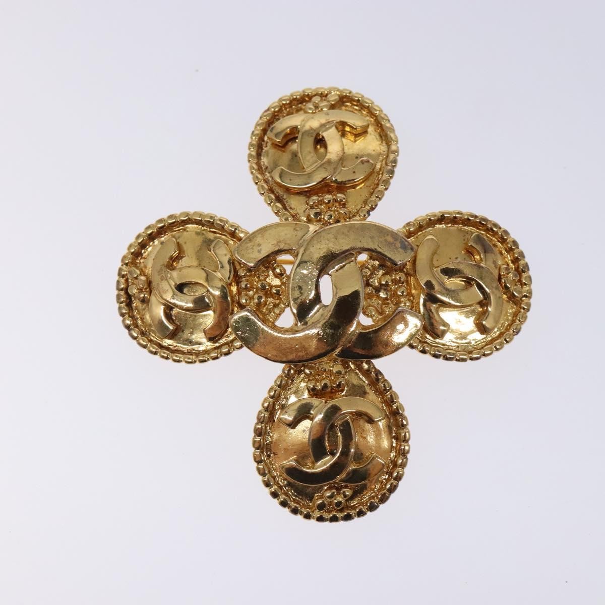 Chanel Cc Cross Badge Brooch Metal Gold Metal Brooch Jewelry (Pre-Owned)