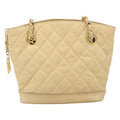 Chanel Vintage Cc Chain Shopper Quilted Leather Beige Leather Shoulder Bag Bag (Pre-Owned)