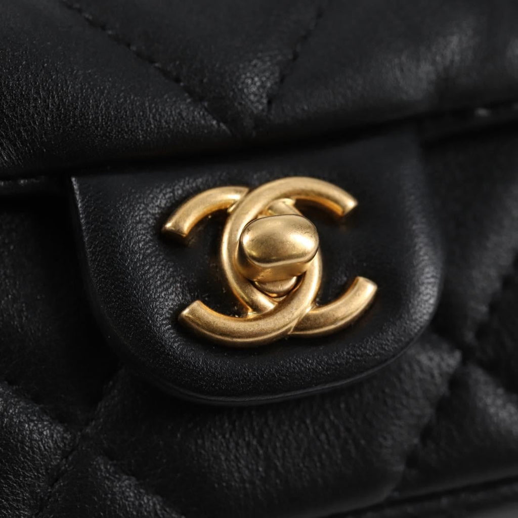 Chanel Lady Handle Flap Card Holder On Chain Quilted Calfskin Black Leather Bag (Pre-Owned)