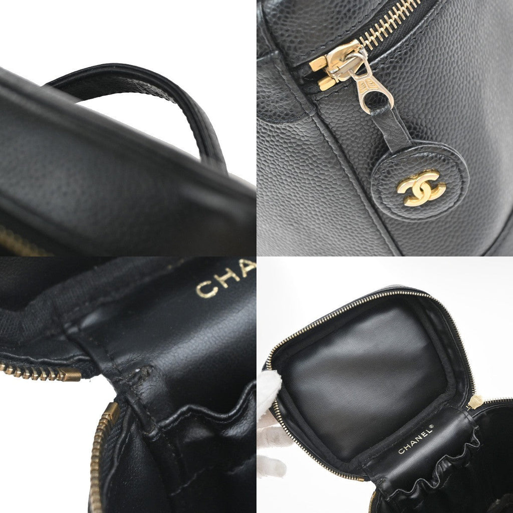 Chanel Vintage Timeless Cosmetic Case Caviar Black Leather Handbag (Pre-Owned)