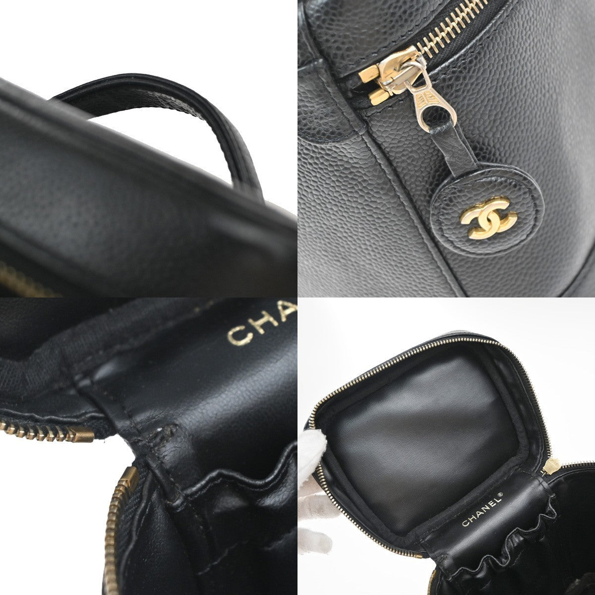 Chanel Vintage Timeless Cosmetic Case Caviar Black Leather Handbag (Pre-Owned)