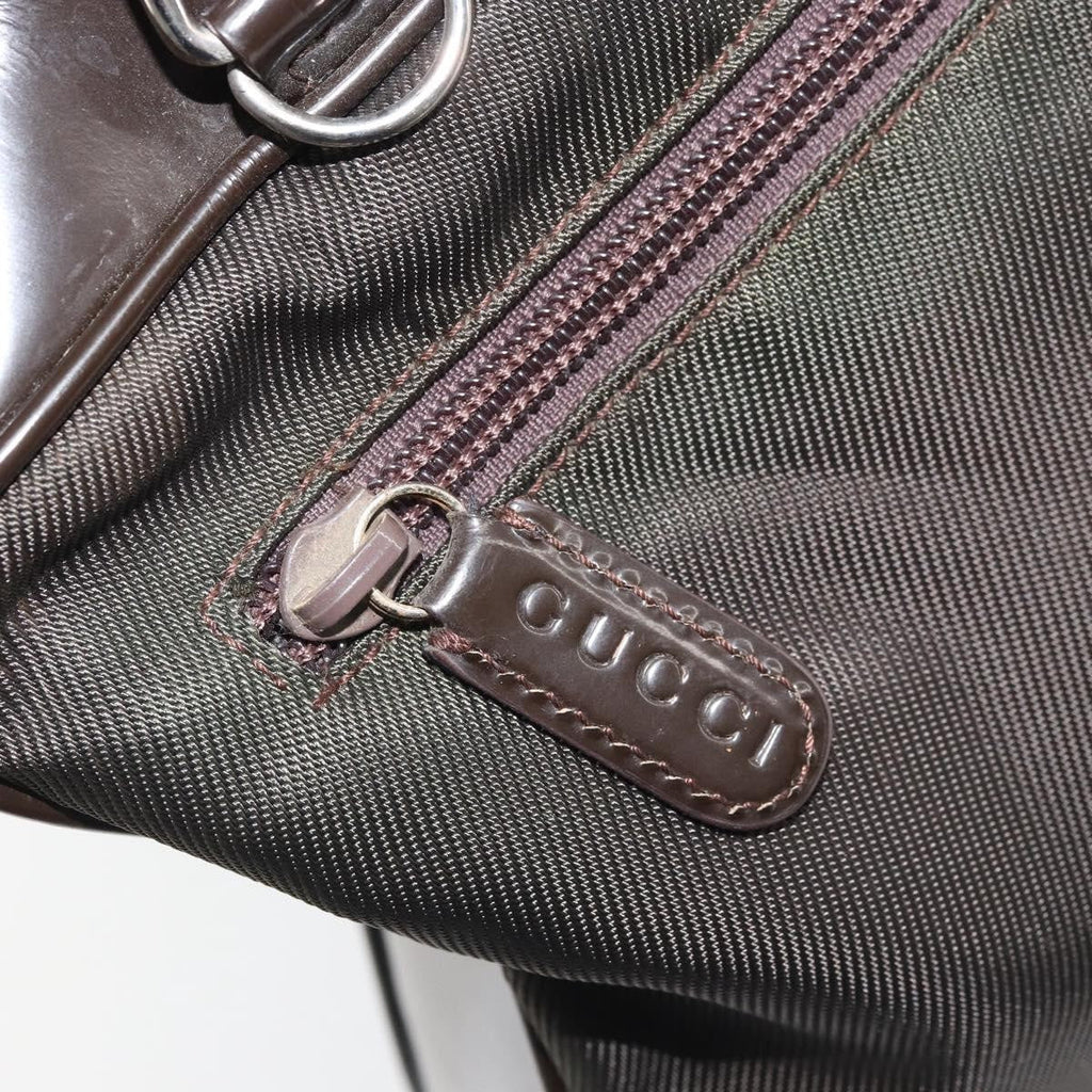 Gucci Vintage Bamboo Handle Bag Nylon Brown Nylon Handbag (Pre-Owned)