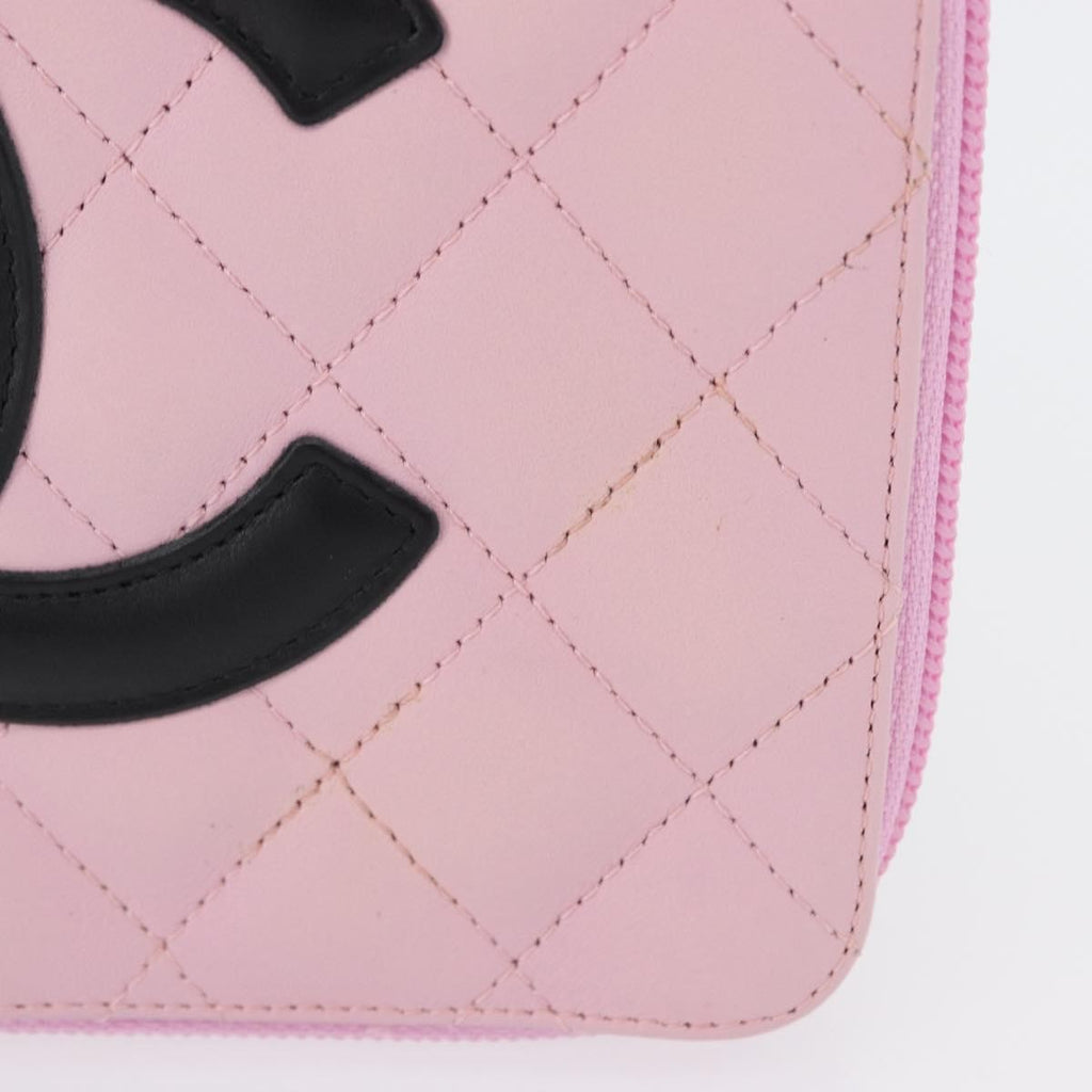 Chanel Cambon Zip Around Cosmetic Case Quilted Leather Pink Leather Wallets Accessory (Pre-Owned)