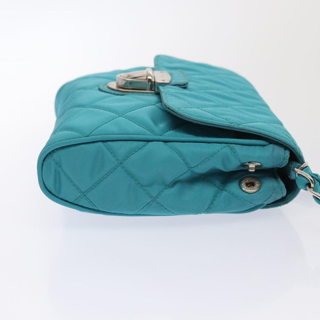Prada Pushlock Chain Flap Bag Quilted Tessuto Turquoise Nylon Shoulder Bag Bag (Pre-Owned)