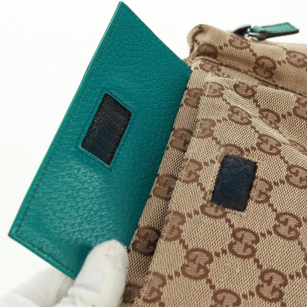 Gucci Vintage Double Belt Bag Gg Canvas With Leather Beige Canvas Shoulder Bag Bag (Pre-Owned)