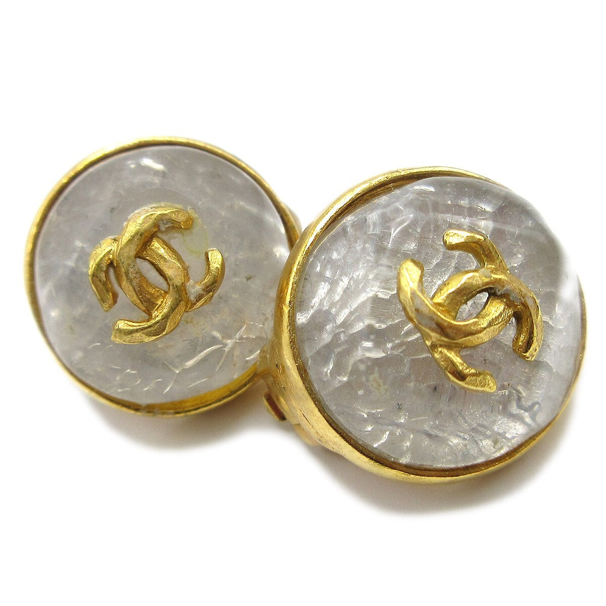 Chanel Vintage Cc Round Button Clip-On Earrings Metal Gold Gold_Plated Earrings Jewelry (Pre-Owned)