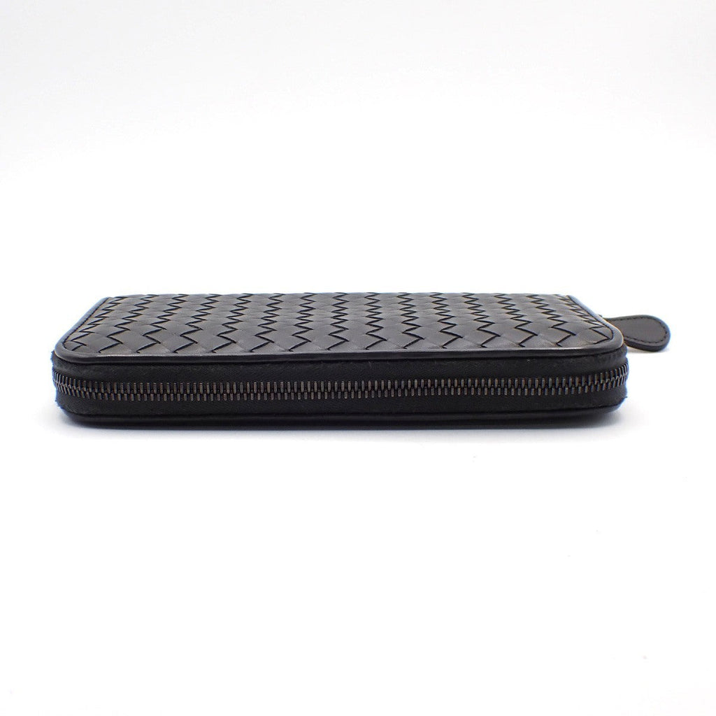 Bottega Veneta Intrecciato Long Zip  Wallet Leather Black Leather Wallets Accessory (Pre-Owned)