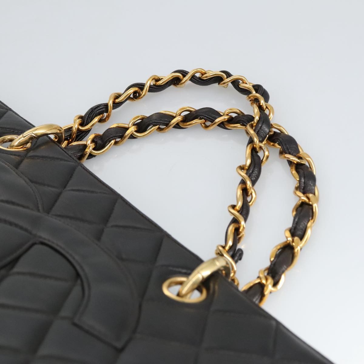 Chanel Vintage Grand Shopping Tote Quilted Lambskin Black Leather Tote Bag Bag (Pre-Owned)
