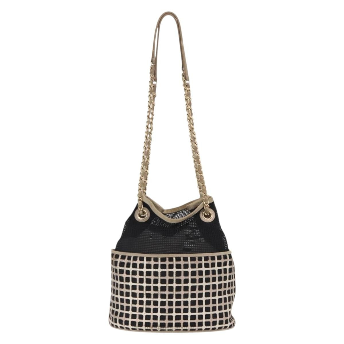 Chanel Chain Bucket Bag Mesh And Leather Black Leather Shoulder Bag Bag (Pre-Owned)