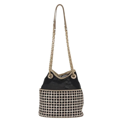 Chanel Chain Bucket Bag Mesh And Leather Black Leather Shoulder Bag Bag (Pre-Owned)