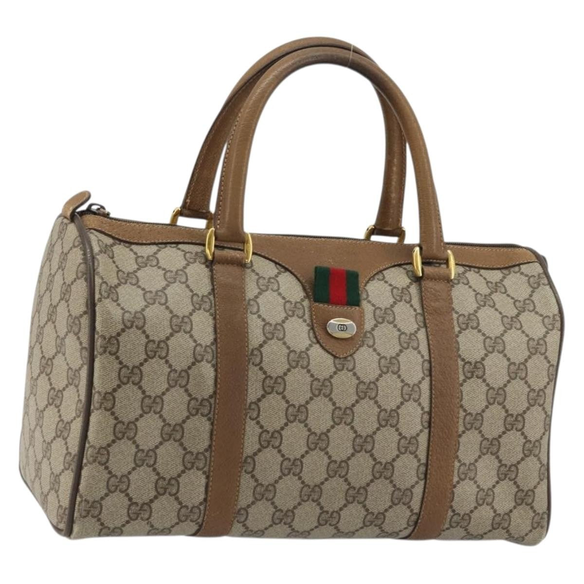 Gucci Vintage Web Sherry Line Handbag Micro Gg Canvas Beige Canvas Handbag (Pre-Owned)
