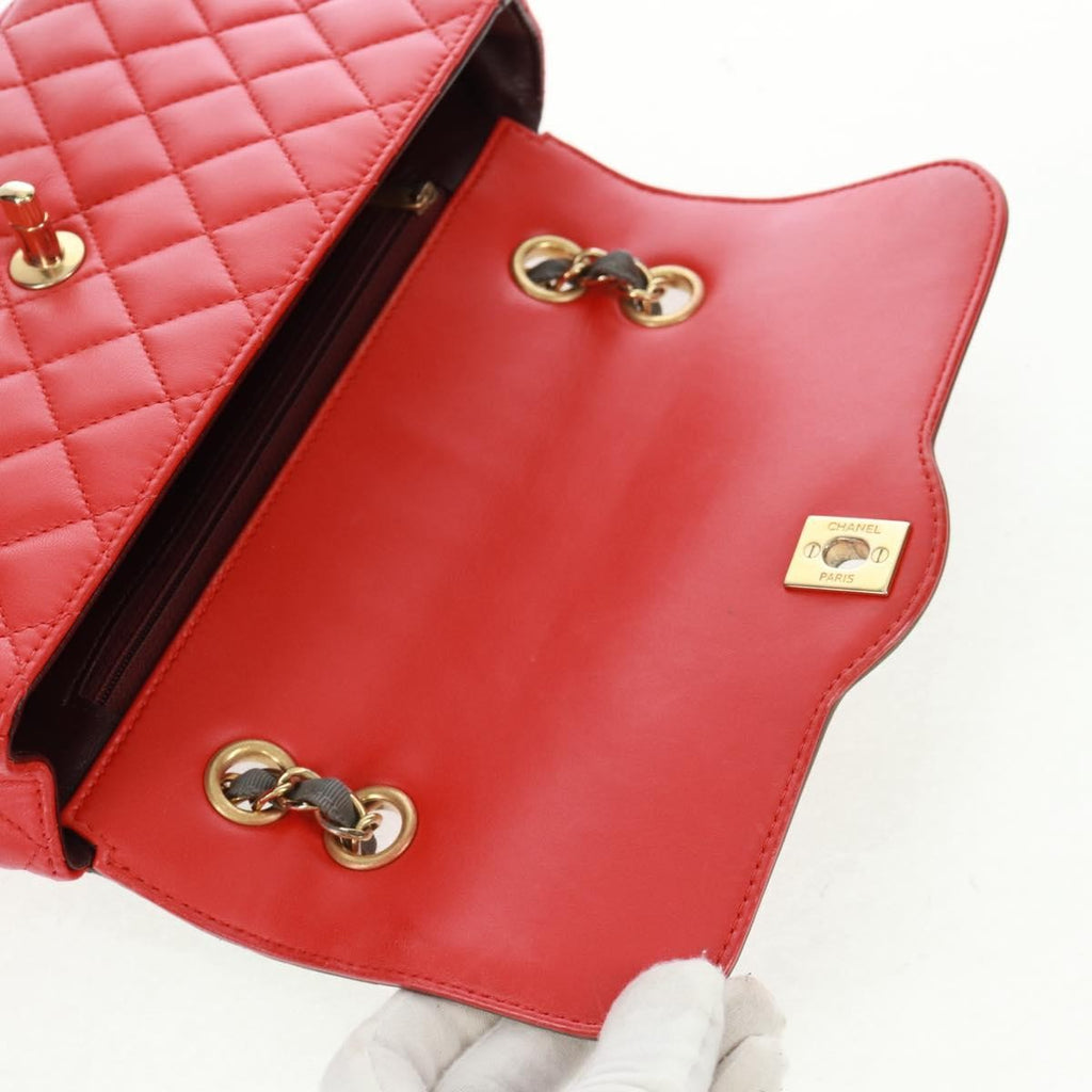 Chanel Two Tone Flap Bag Quilted Lambskin Red Leather Shoulder Bag Bag (Pre-Owned)