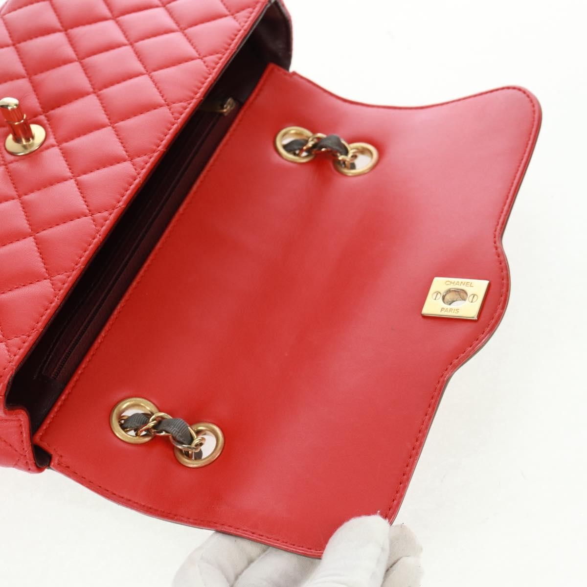 Chanel Two Tone Flap Bag Quilted Lambskin Red Leather Shoulder Bag Bag (Pre-Owned)