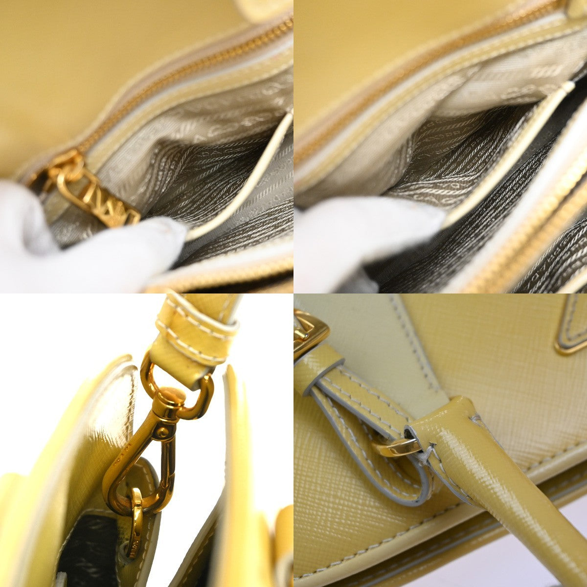 Prada Open Promenade Bag Saffiano Leather Yellow Leather Handbag (Pre-Owned)