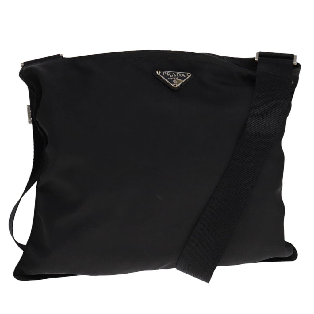 Prada Flat Messenger Bag Tessuto Black Nylon Shoulder Bag Bag (Pre-Owned)