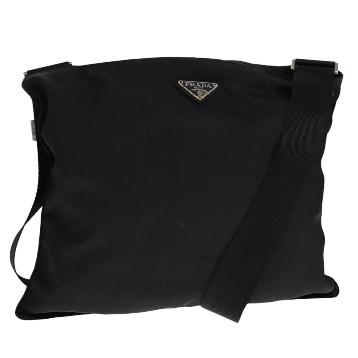 Prada Flat Messenger Bag Tessuto Black Nylon Shoulder Bag Bag (Pre-Owned)