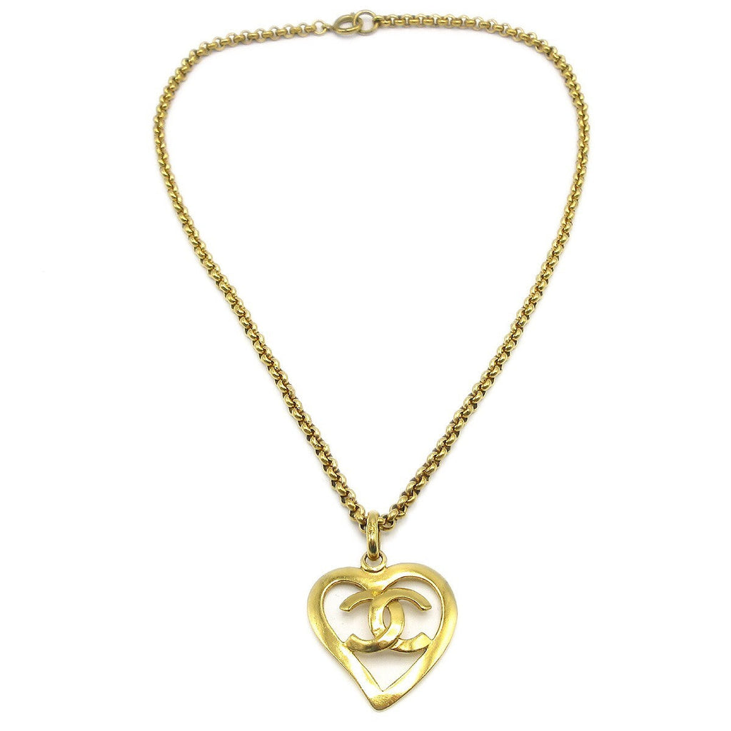 Chanel Cc Heart Pendant Necklace Metal Gold Gold_Plated Necklace Jewelry (Pre-Owned)