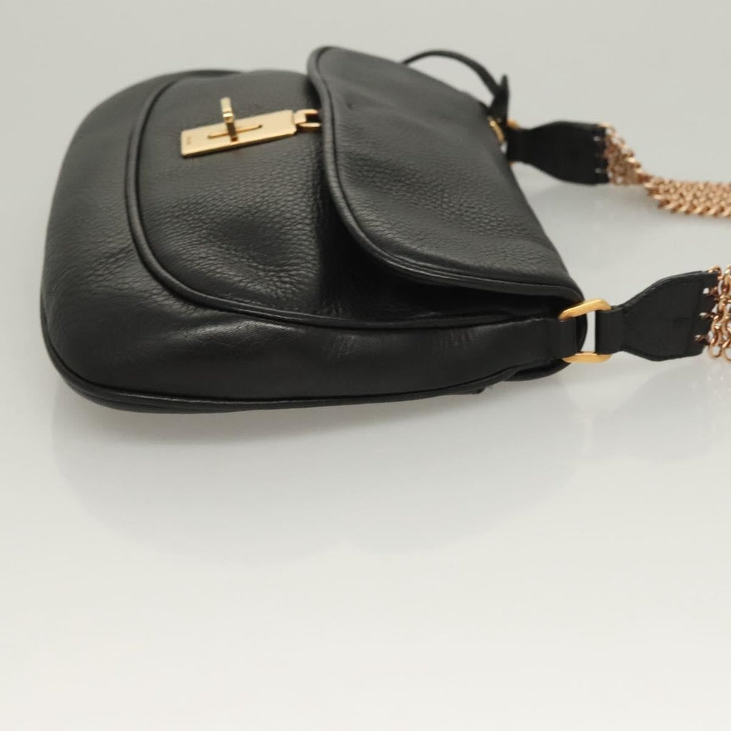 Prada Vintage Chain Flap Shoulder Bag Leather Black Leather Shoulder Bag Bag (Pre-Owned)