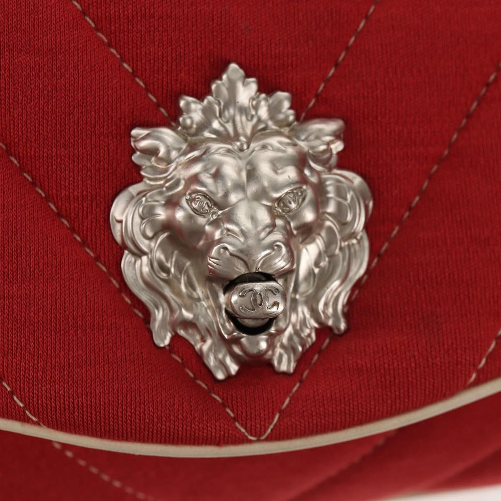Chanel Leo Lion Flap Bag Chevron Jersey Red Cotton Shoulder Bag Bag (Pre-Owned)