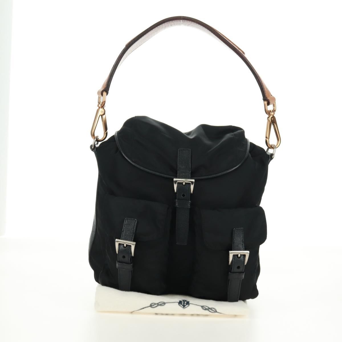 Prada Double Pocket Drawstring Shoulder Bag Tessuto Black Nylon Shoulder Bag Bag (Pre-Owned)