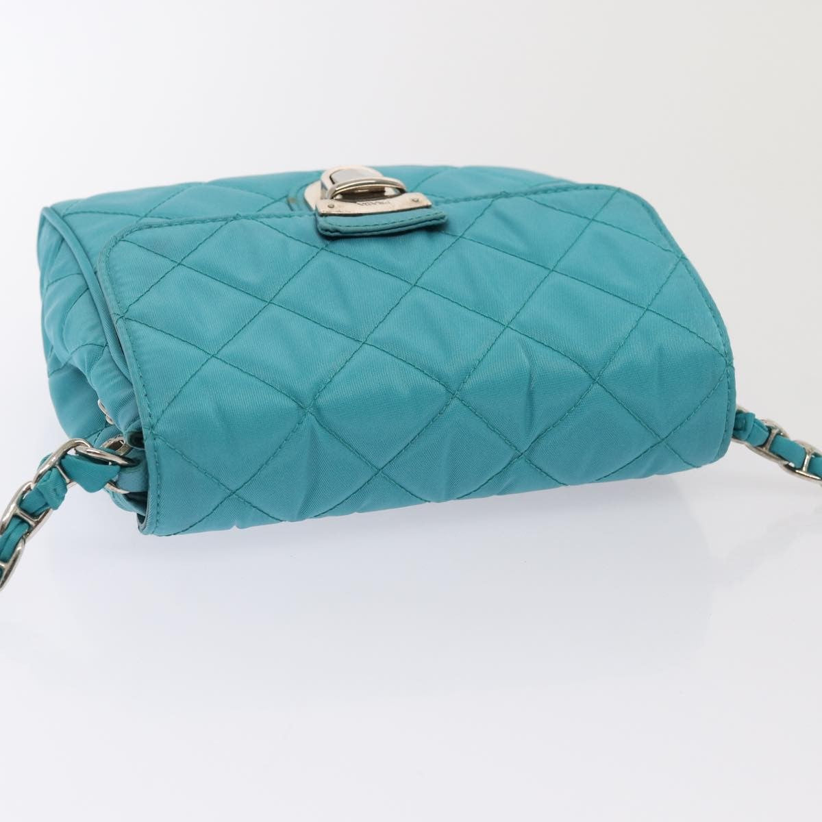 Prada Pushlock Chain Flap Bag Quilted Tessuto Turquoise Nylon Shoulder Bag Bag (Pre-Owned)