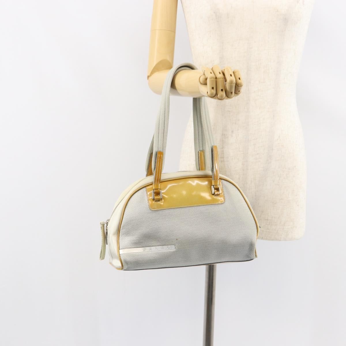 Prada Vintage Zip Handbag Tessuto Silver Nylon Handbag (Pre-Owned)