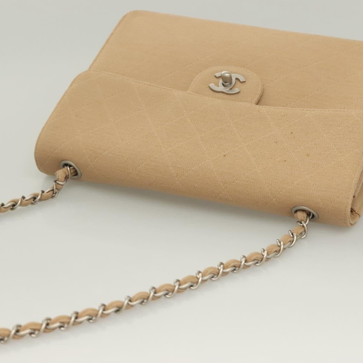 Chanel Matelasse Chain Shoulder Bag Leather Beige Cotton Shoulder Bag Bag (Pre-Owned)