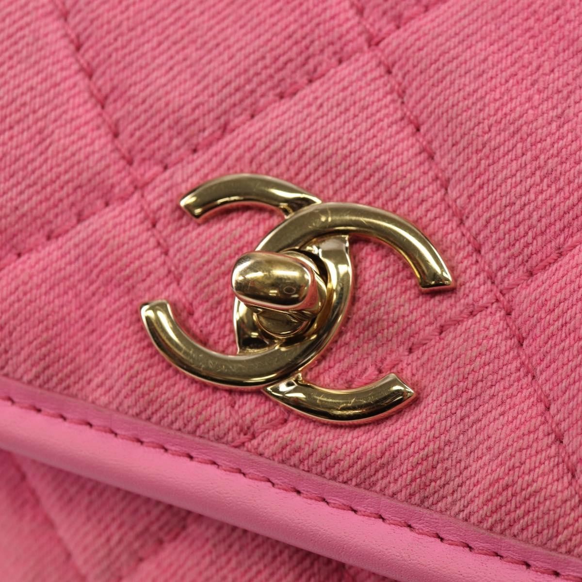 Chanel Flap Messenger Bag Quilted Denim Pink Canvas Shoulder Bag Bag (Pre-Owned)