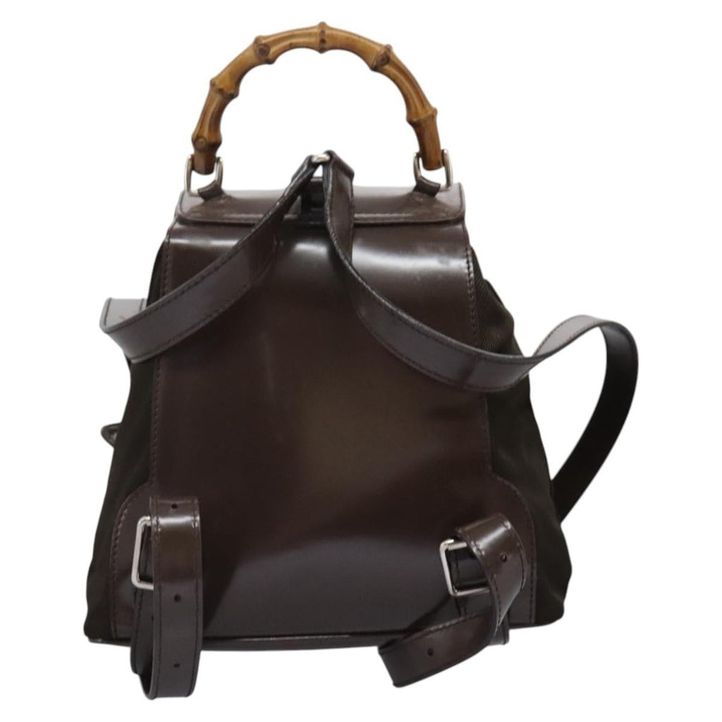 Gucci Vintage Bamboo Backpack Nylon And Patent Leather Brown Nylon Backpack Bag (Pre-Owned)
