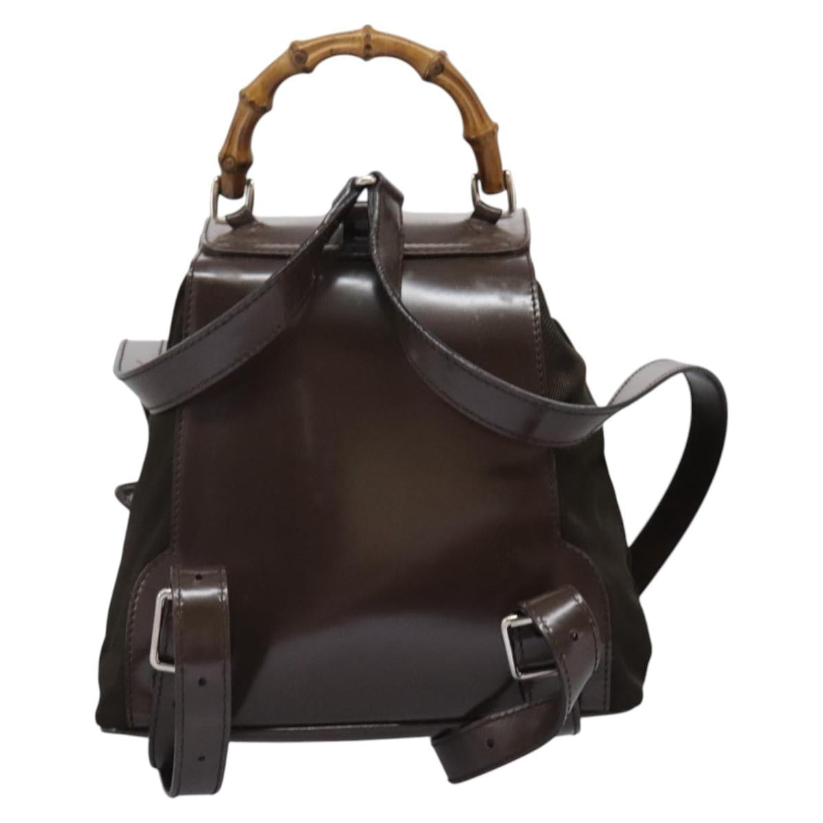 Gucci Vintage Bamboo Backpack Nylon And Patent Leather Brown Nylon Backpack Bag (Pre-Owned)
