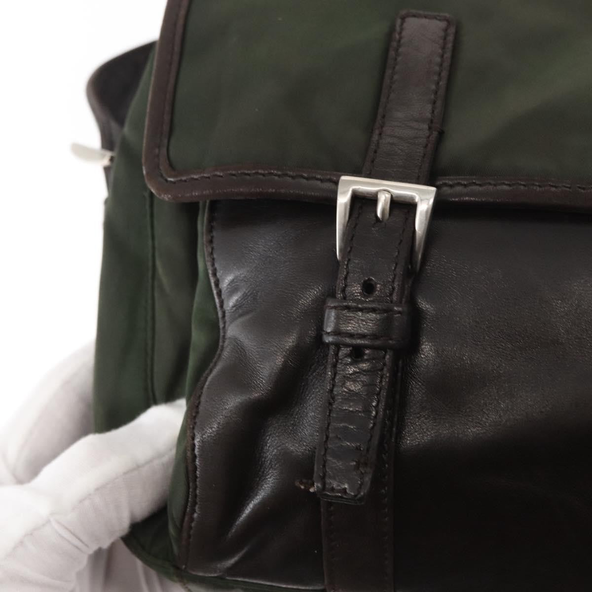 Prada Double Buckle Flap Messenger Bag Tessuto Khaki Nylon Shoulder Bag Bag (Pre-Owned)
