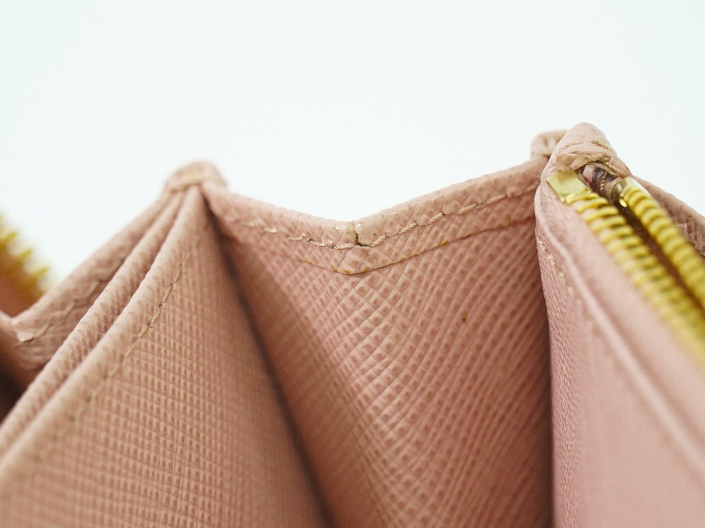 Prada Bow Zip Around Wallet Saffiano Leather Pink Leather Wallets Accessory (Pre-Owned)