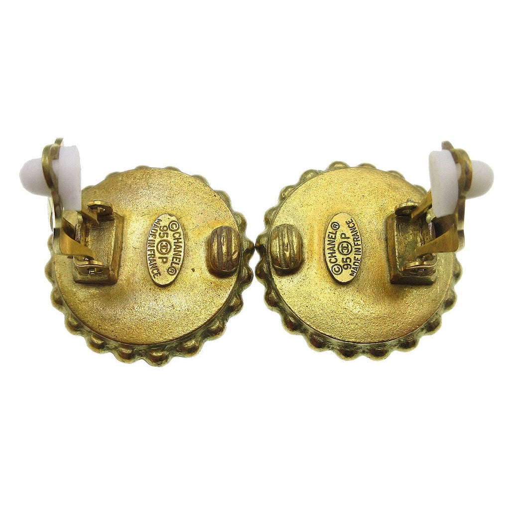 Chanel Cc Round Earrings Metal Black Gold_Plated Earrings Jewelry (Pre-Owned)