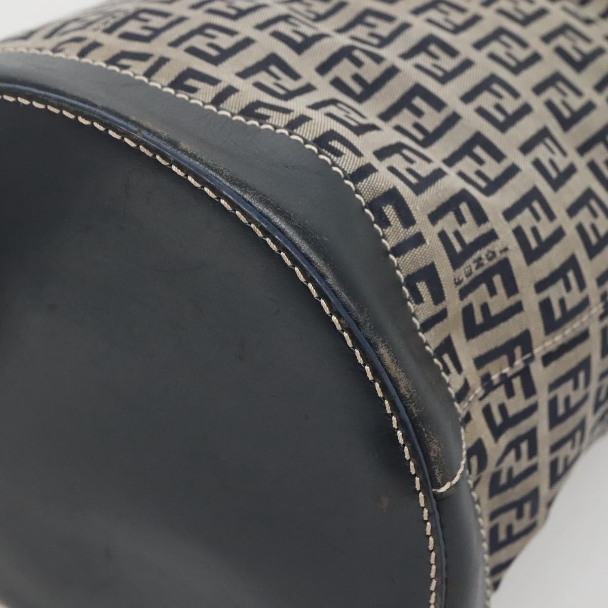 Fendi Ff Logo Mon Tresor Bucket Bag Printed Shearling With Leather Navy Canvas Shoulder Bag Bag (Pre-Owned)