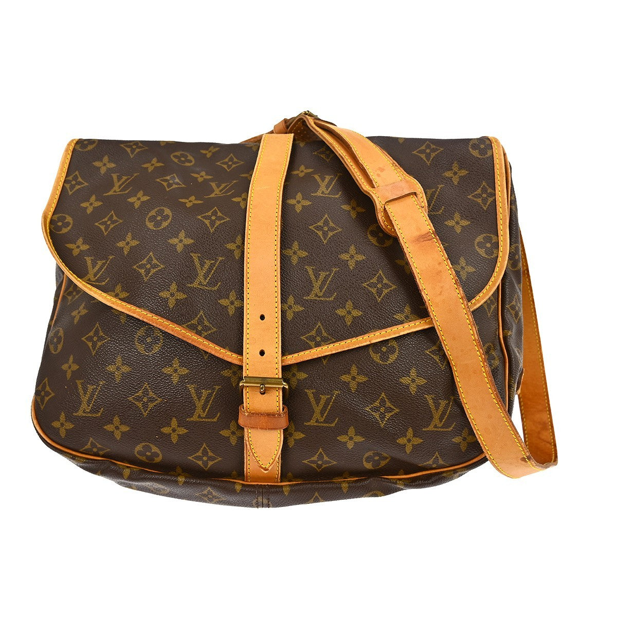 Louis Vuitton Saumur Handbag Monogram Canvas Brown Canvas Shoulder Bag Bag (Pre-Owned)