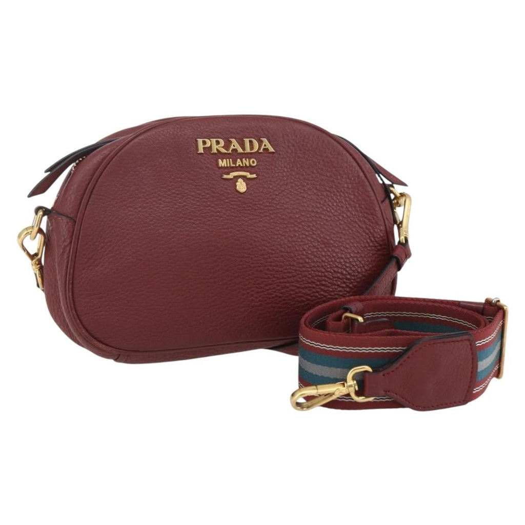 Prada Dual Strap Crossbody Bag Vitello Daino Burgundy Leather Shoulder Bag Bag (Pre-Owned)