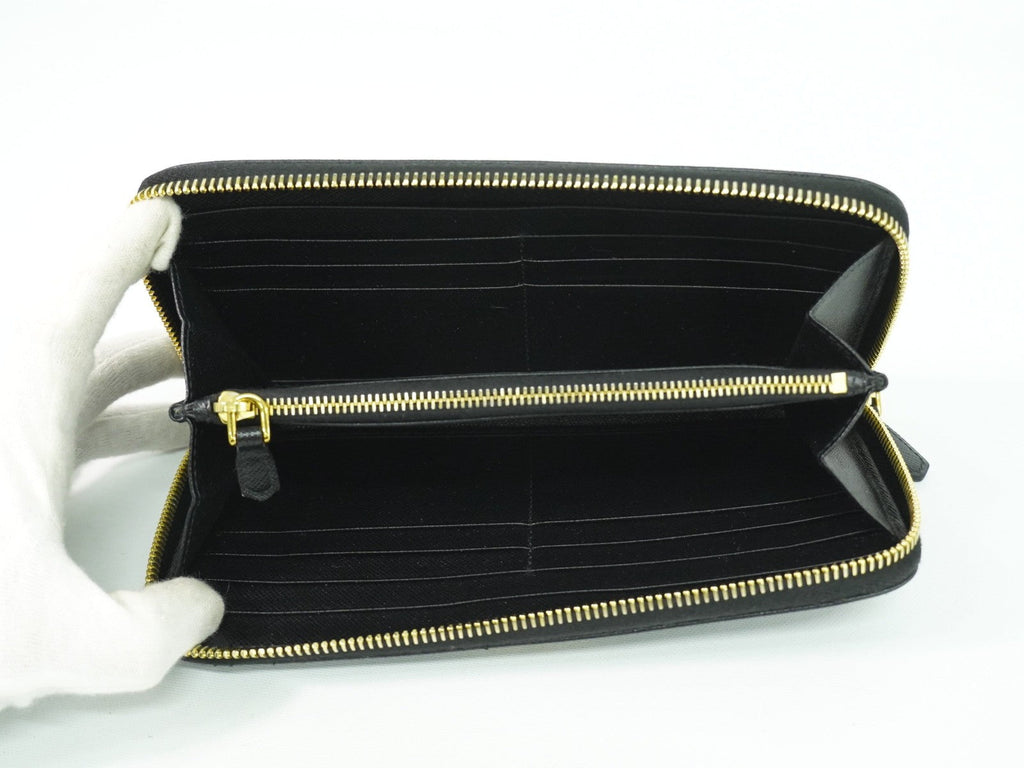 Prada Zip Around Tab Wallet Saffiano Leather Black Leather Wallets Accessory (Pre-Owned)