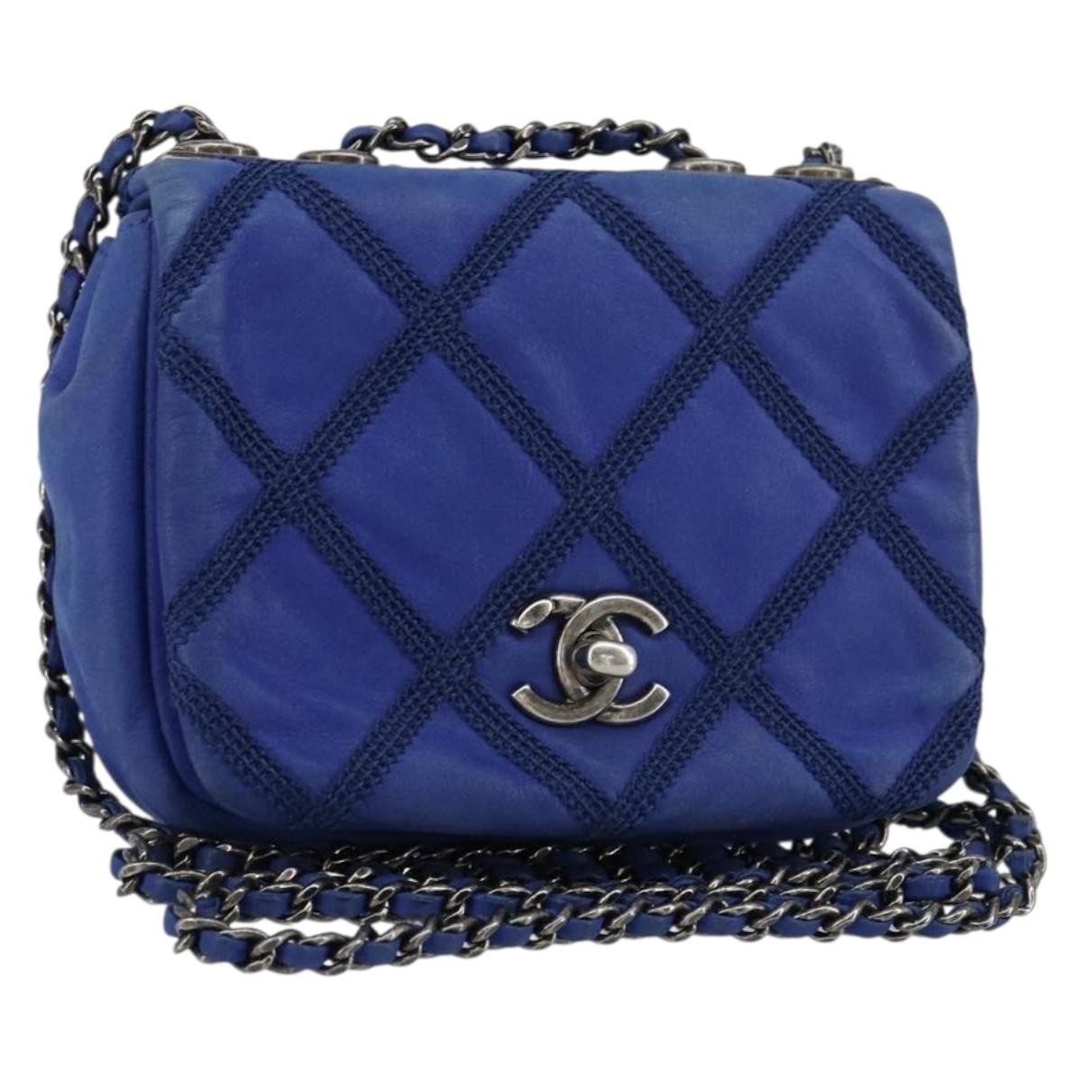 Chanel Diamond Stitch Chain Flap Bag Quilted Iridescent Calfskin Blue Leather Shoulder Bag Bag (Pre-Owned)