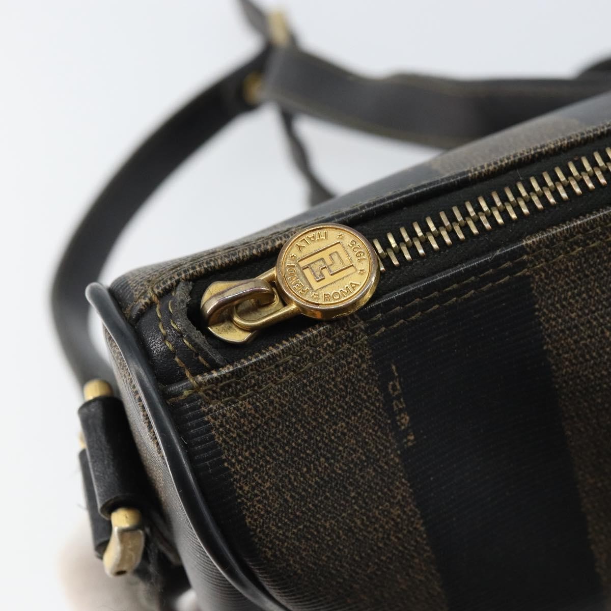 Fendi Vintage Pequin Shoulder Bag Pequin Brown Canvas Shoulder Bag Bag (Pre-Owned)