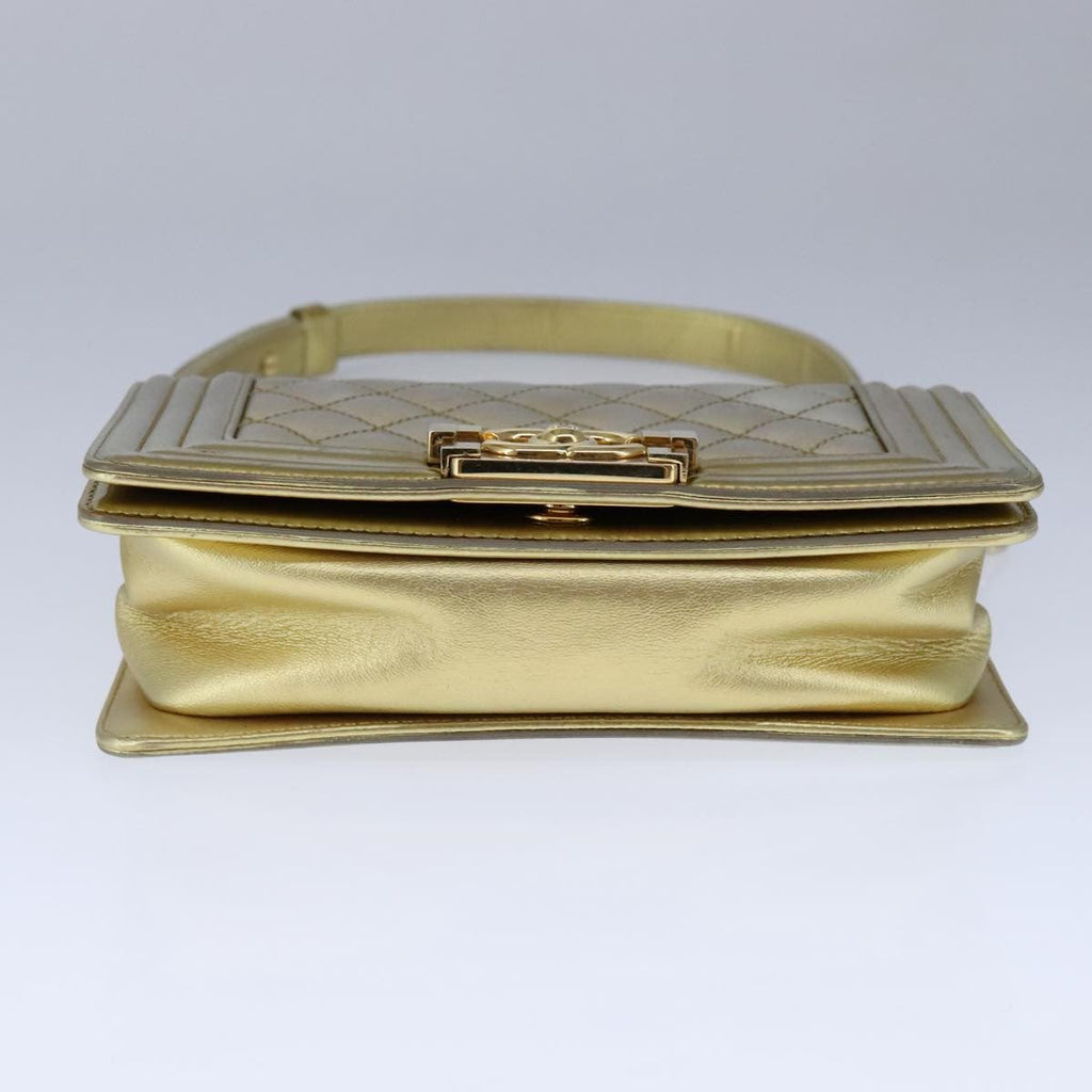 Chanel Boy Flap Bag Quilted Patent Gold Patent_Leather Shoulder Bag Bag (Pre-Owned)