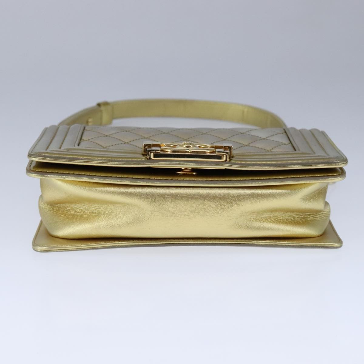 Chanel Boy Flap Bag Quilted Patent Gold Patent_Leather Shoulder Bag Bag (Pre-Owned)