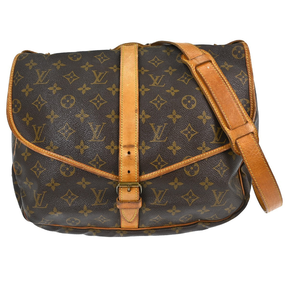 Louis Vuitton Saumur Handbag Monogram Canvas Brown Canvas Shoulder Bag Bag (Pre-Owned)